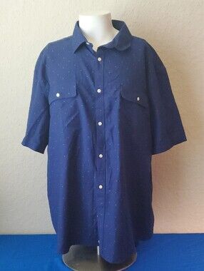 Claiborne Men's 3XLT Blue Shirt White Geometric Dot Short Sleeve Button Up 3XL T
